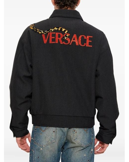 メンズ Versace Animal-print Zip-up Jacket Black