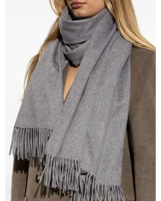 Max Mara Gray Fringed Cashmere Scarf