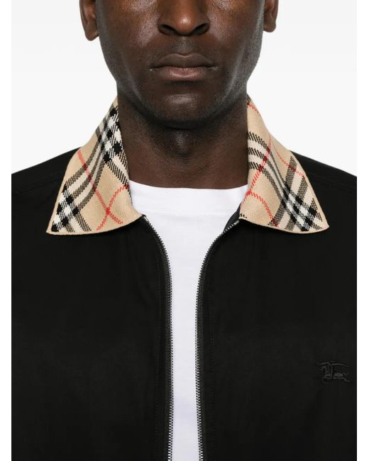 Burberry Black Check-Collar Zip-Up Jacket for men