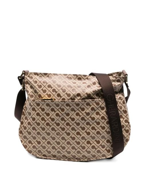 Gherardini Brown Monogram-Pattern Satchel Bag