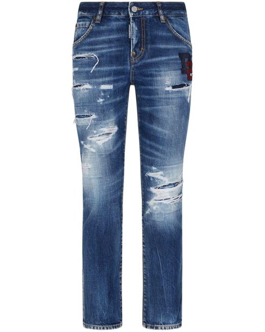 DSquared² Blue Boston Logo-patch Cropped Jeans