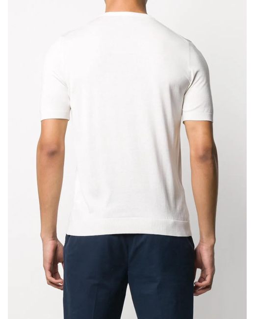 Barba Napoli White Knitted Plain T-Shirt for men