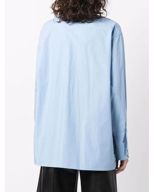 Valentino Garavani Blue Long-Sleeve Lace Shirt
