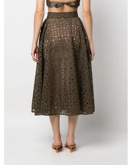 Atu Body Couture Green Pleat-Detail Eyelet-Detail Skirt