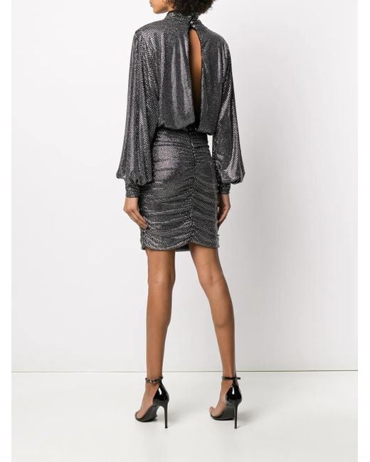 Philipp Plein Gray Encrusted Rhinestone Jersey Dress
