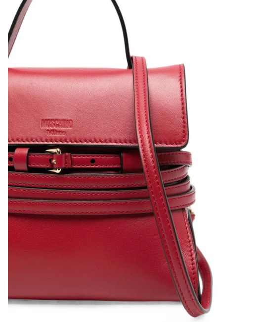 Moschino Red Tie Me Belt-Detail Top-Handle Mini Tote Bag