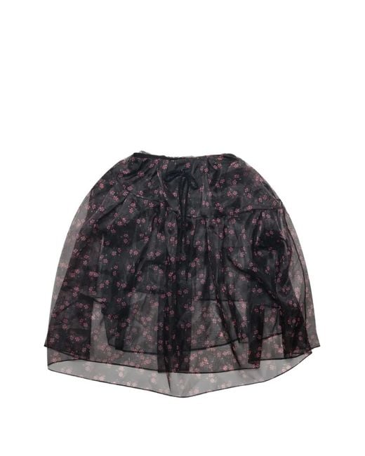 Simone Rocha Black Floral-Print Tiered Mini Skirt