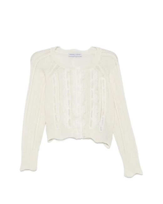 Ermanno Scervino White Lace-Panelled Pointelle-Knit Cardigan
