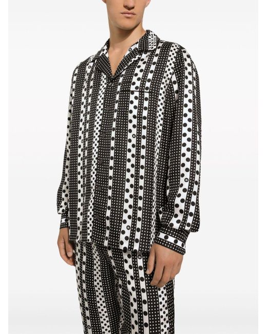 Dolce & Gabbana Black Polka Dot-print Silk Shirt for men