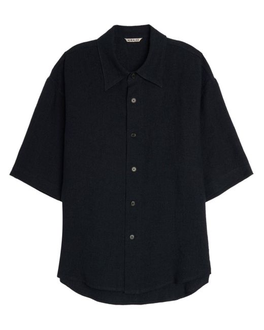 Auralee Zijden Overhemd Met Cropped Mouwen in het Black voor heren
