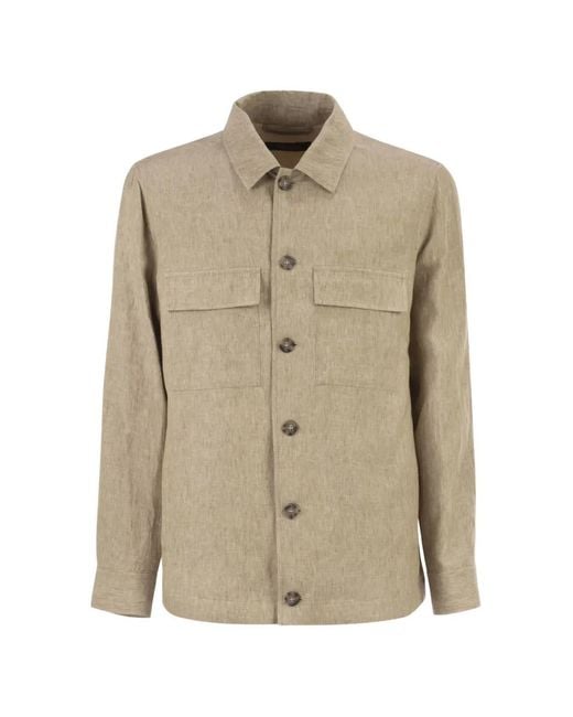 Peserico Natural Veste En Lin À Poches Plaquées for men