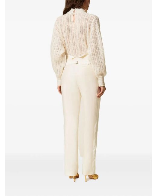 Twinset White Satin-Panelled Trousers