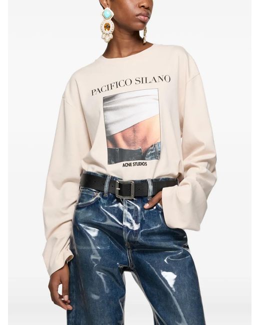 Acne Natural Logo-Print Long-Sleeve T-Shirt