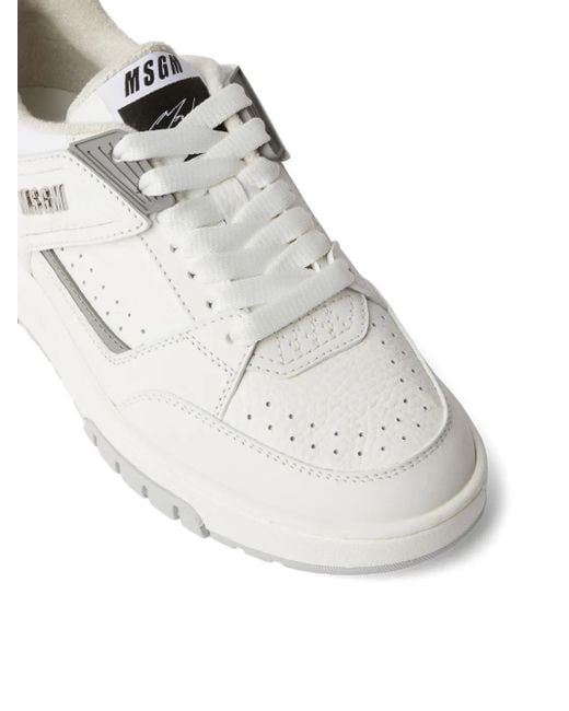 MSGM White Logo-Debossed Leather Sneakers