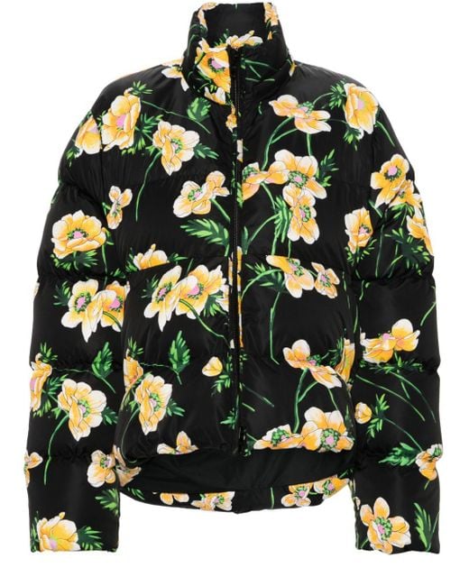 Balenciaga Black Gefütterte Jacke mit Blumen-Print