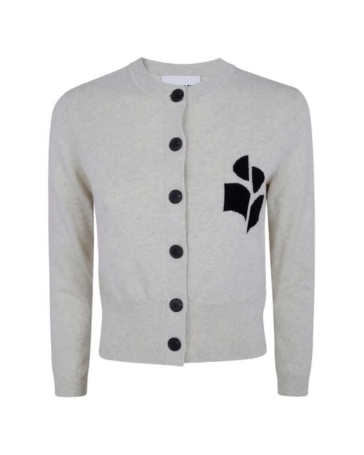 Isabel Marant Gray Newton Logo-Intarsia Cardigan