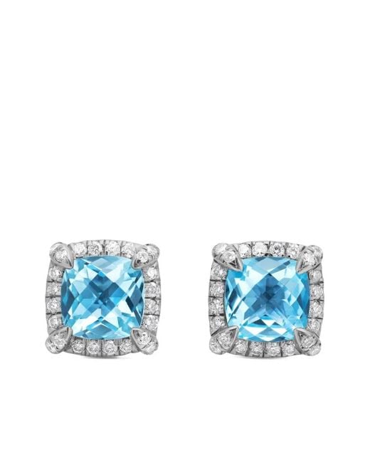 David Yurman Blue Sterling Petite Chatelaine Topaz And Diamond Stud Earrings (5Mm)