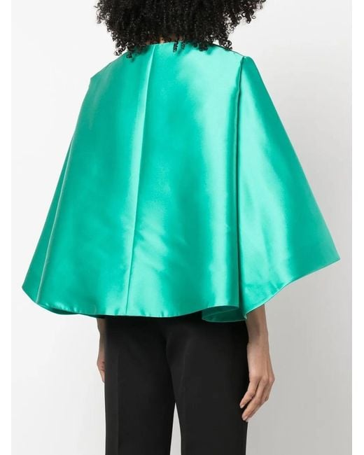 Alberta Ferretti Green Satin-Trim Cape Jacket