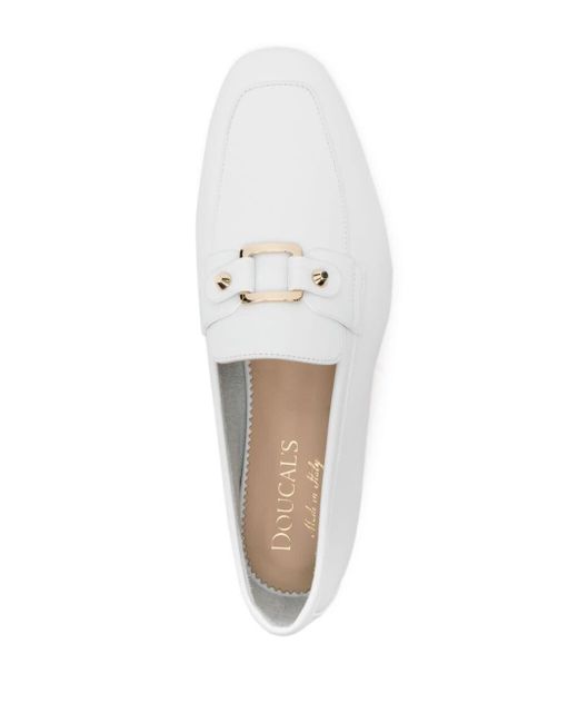 Doucal's White Buckle-detailed Leather Loafers