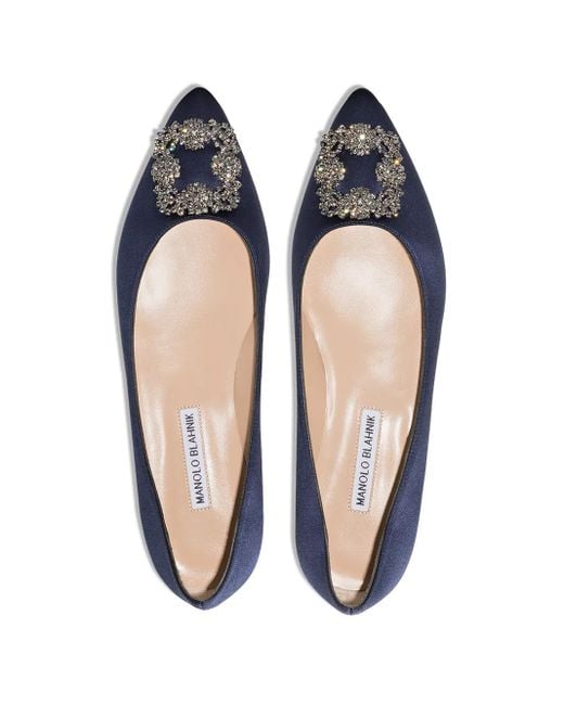 Manolo Blahnik Blue Hangisi Appliqué Flat Pumps