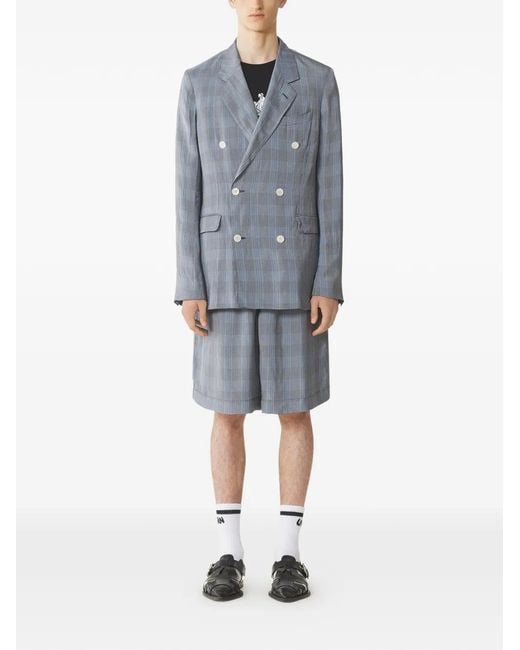 Lanvin Gray Double-Breasted Checked Blazer for men