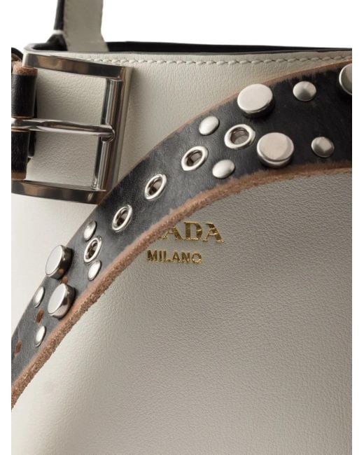 Prada White Buckle Bucket Bag