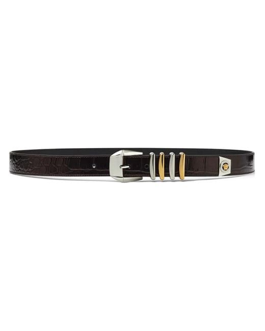 Versace Black Medusa Heritage Crocodile-Embossed Belt for men