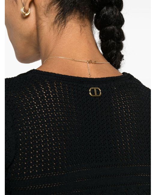 Twin Set Black Round-neck Crochet-knit Top
