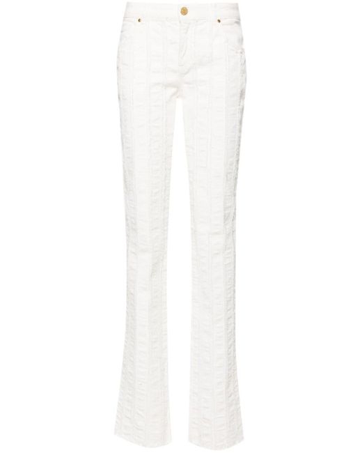 Blumarine White Raw-cut Detailed Slim-leg Trousers