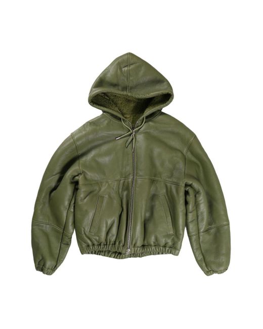 メンズ Stussy Leather Hooded Jacket グリーン | Lyst