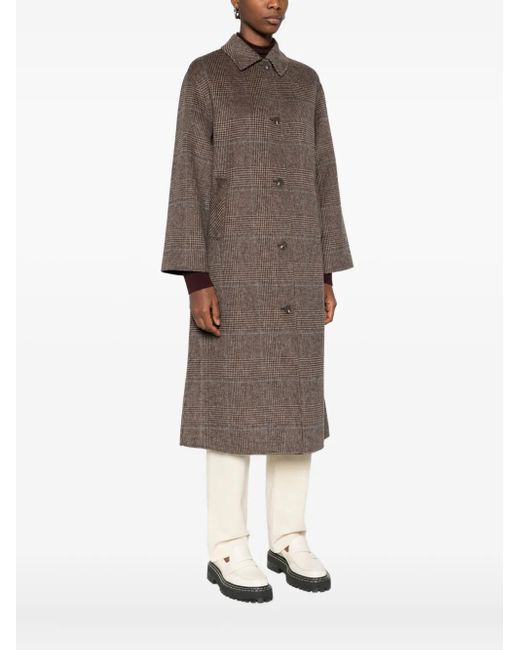 Yerse Brown Check-Print Buttoned Coat