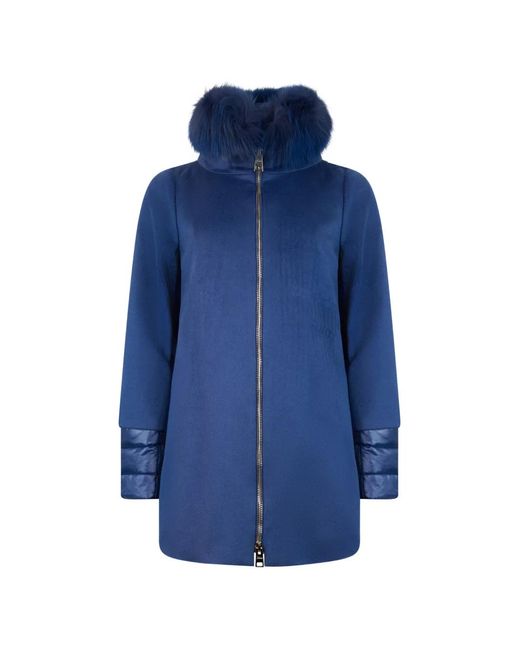Herno Blue Faux-Fur Trim Hooded Jacket