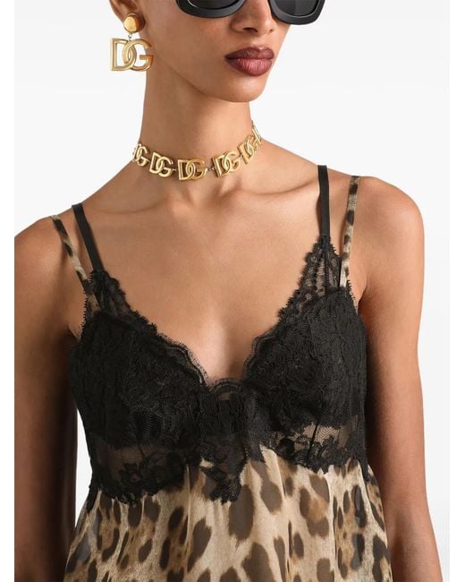 Dolce & Gabbana Natural Leo-Print Chiffon Slip Dress