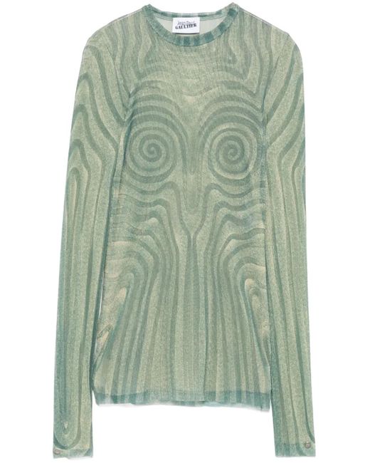 Top de malla con estampado en espiral Jean Paul Gaultier de color Green