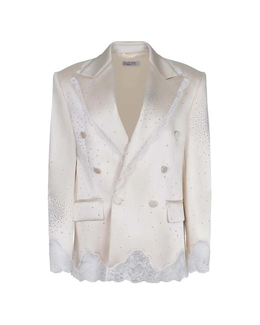 GIUSEPPE DI MORABITO White Lace-Trim Crystal-Embellished Blazer