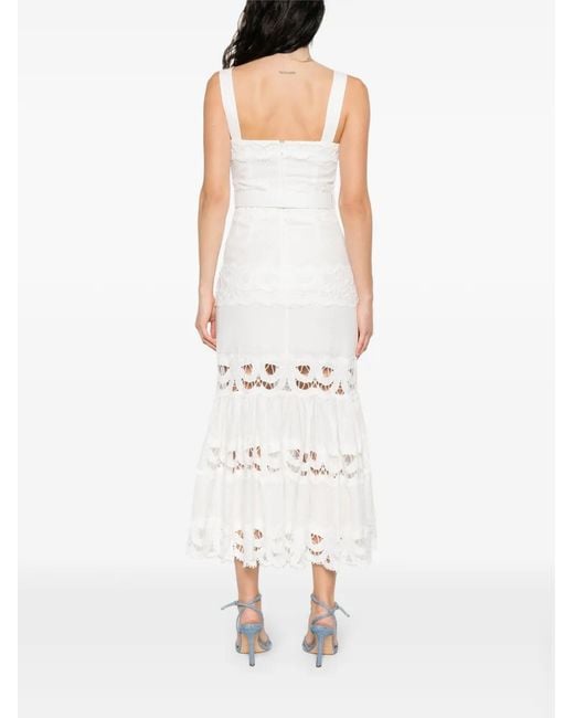 Self-Portrait White Lace-Trimmed Dress