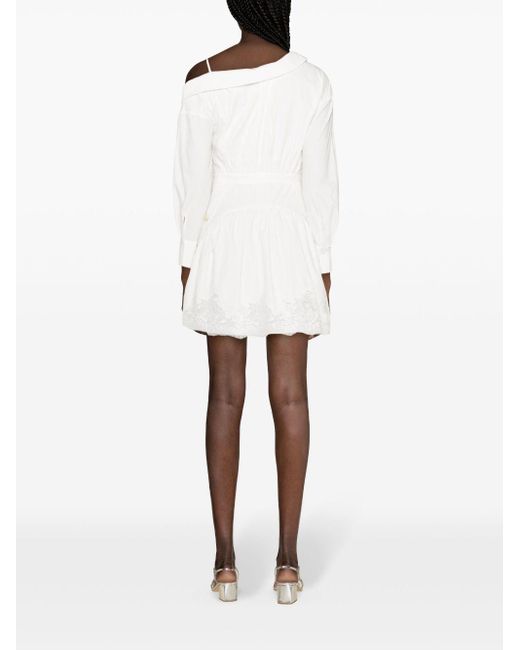 Self-Portrait White Cotton Lace Hem Mini Dress