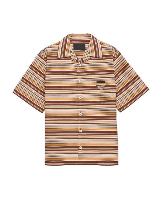 Camicia in misto cotone ricamato di Prada in Brown da Uomo