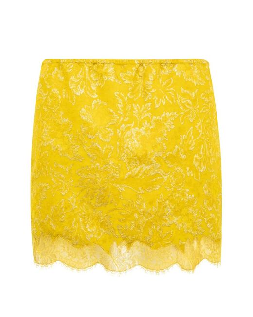 Saint Laurent Yellow Floral-Lace Miniskirt