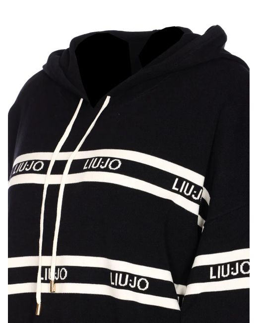 Liu Jo Blue Logo-Stripe Hoodie