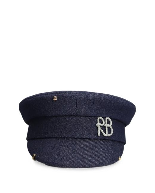 Ruslan Baginskiy Blue Baker Boy Monogram-Embroidered Denim Baker Boy Hat