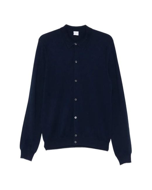 Aspesi Blue Button-Up Polo-Collar Sweater for men