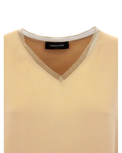 Fabiana Filippi Natural V-Neck Tulle Top