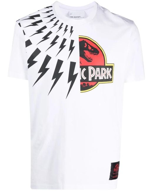 Neil Barrett White Jurassic Park & Fair Isle Thunderbolt T-Shirt for men
