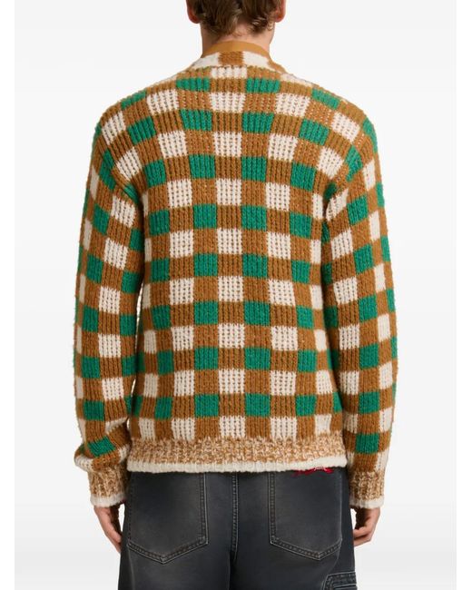 Marni Green Chequerboard Motif Cardigan for men