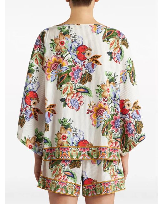 Etro Gray Cotton And Silk Blend Top