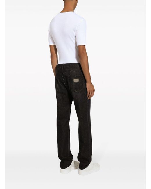 Dolce & Gabbana Black Logo-appliqué Long-length Tapered Jeans for men