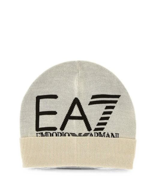 Berretto Con Risvolto A Coste E Logo di EA7 in Gray da Uomo