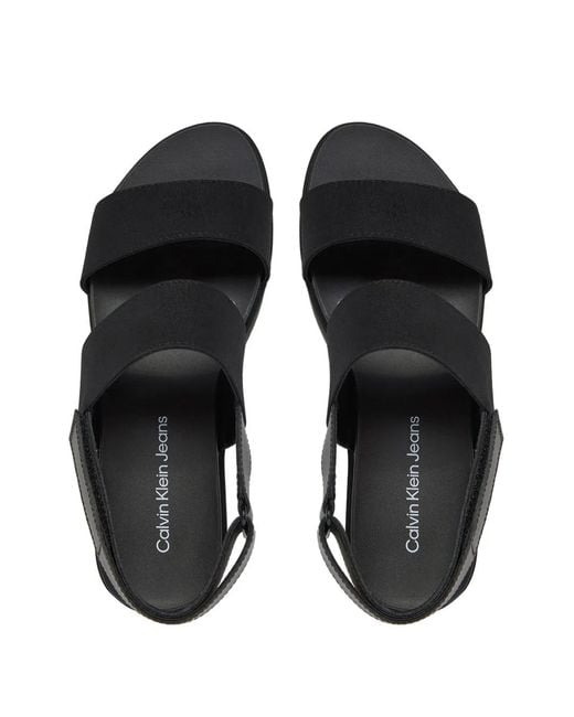Calvin Klein Black Flatform Touch-Strap Sandals