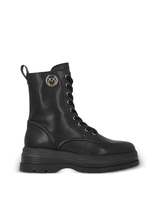Pinko Black Love Birds Lace-Up Boots